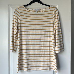 Amour Vert Size M Francoise 3/4 Sleeve Dream Knit Tee in Yellow/Ivory Stripe